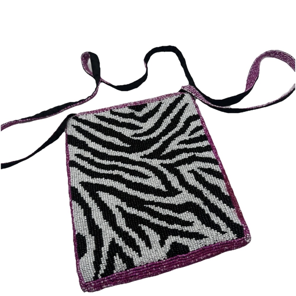 Christiana Beaded Handbag‎ hand made extensive beading Zebra 7x8in
